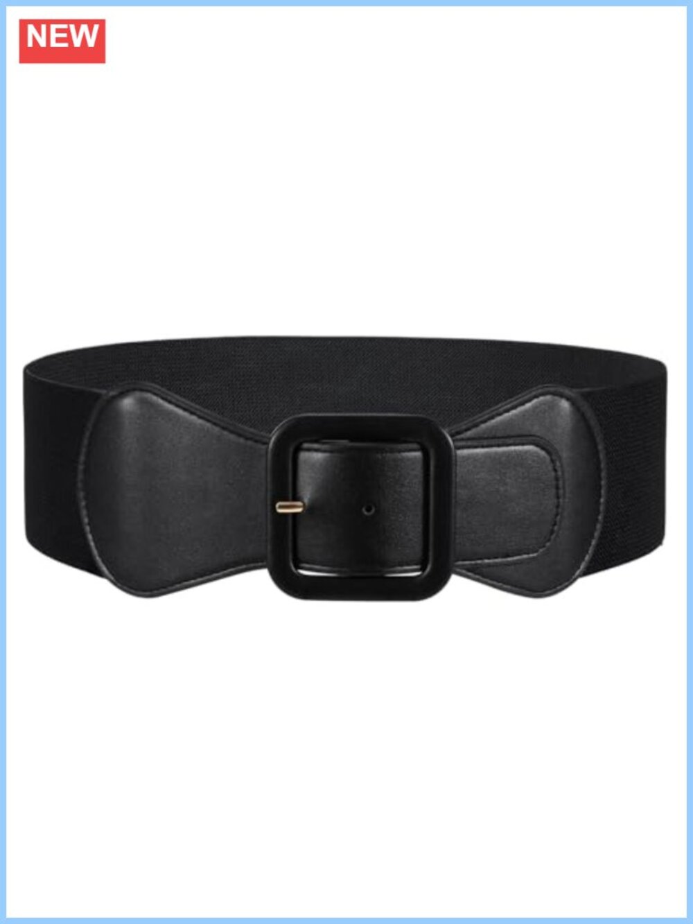 Women Wide Elastic Stretchy Waist Belt Faux Leather Square Buckle